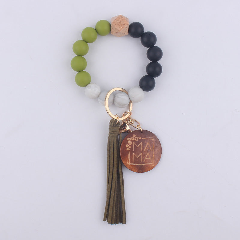 Wholesale MAMA Beaded Tassel Silicone Wrist Keychain
